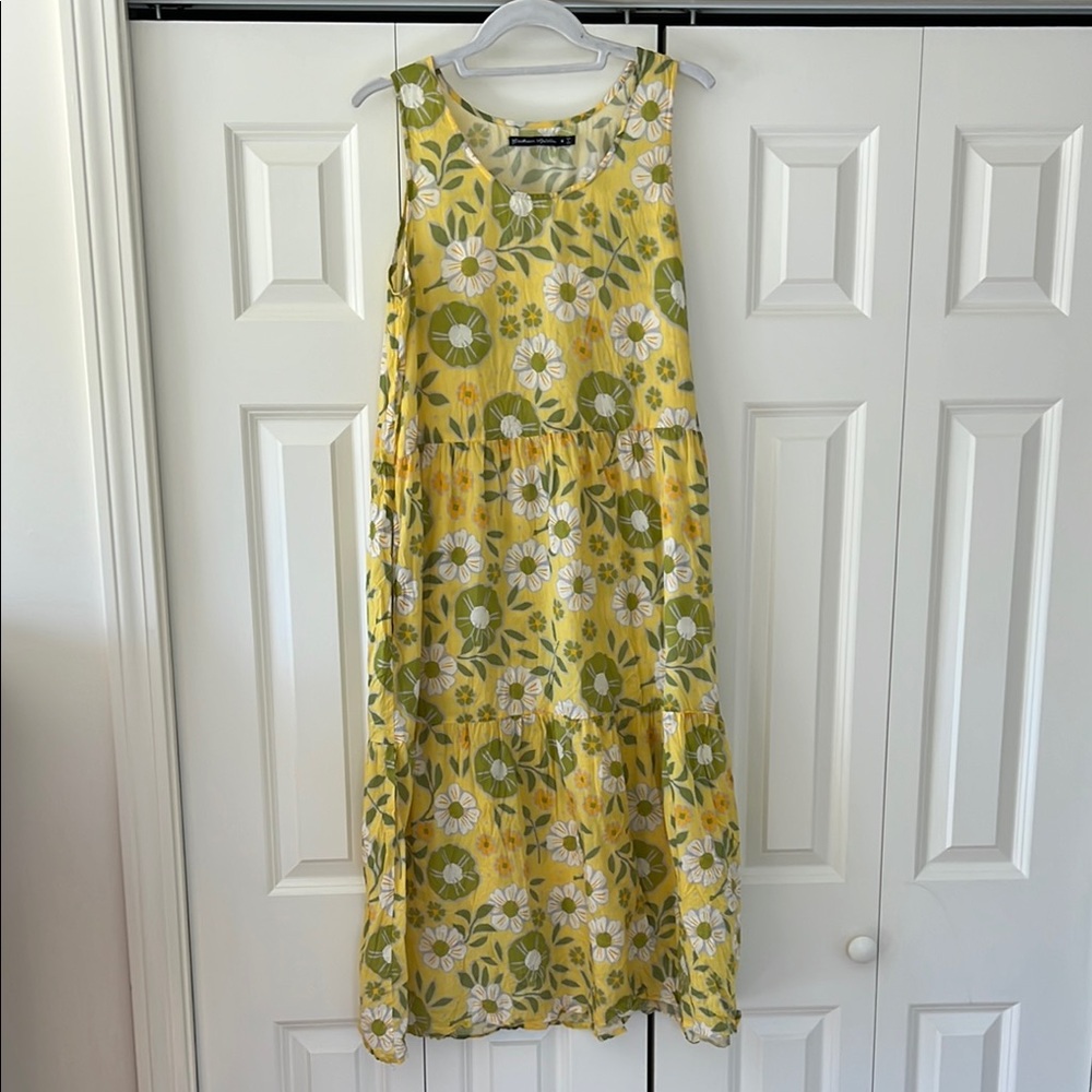 Gudrun Sjoden bouquet Floral Sleeveless Yellow and Green Dress M